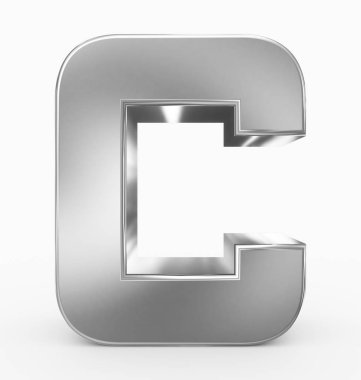 C harfi 3d küp yuvarlak gümüş beyaz - 3d render izole