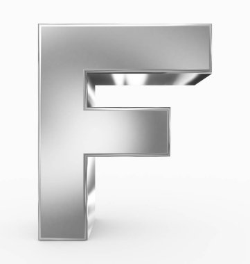 F harfi 3d küp gümüş beyaz - 3d render izole
