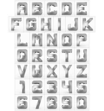 Beyaz - 3d render izole harf ve rakam 3d küp yuvarlak gümüş