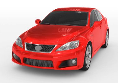 beyaz - kırmızı boya, izole araba cam - sol ön yan görünüm - 3d render renkli