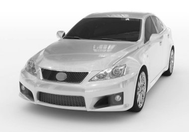 beyaz - izole araba beyaz boya, renkli cam - sol ön yan görünüm - 3d render