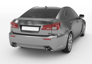 Araba beyaz - metal, renkli cam izole - arka sağ yan görünüm - 3d render