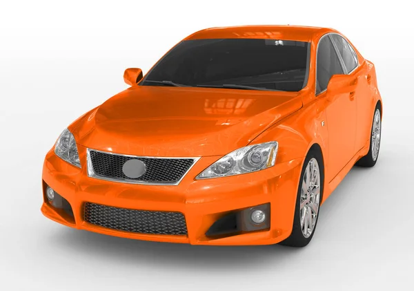 Auto Isolata Bianco Vernice Arancione Vetro Colorato Vista Laterale Anteriore — Foto Stock