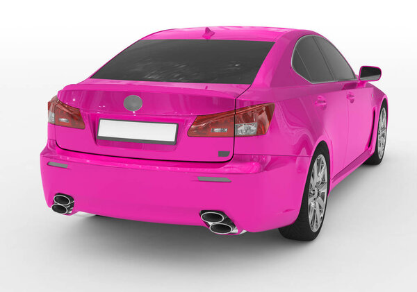 машина изолирована на белом - фиолетовая краска, тонированное стекло - вид сбоку справа - 3d рендеринг
