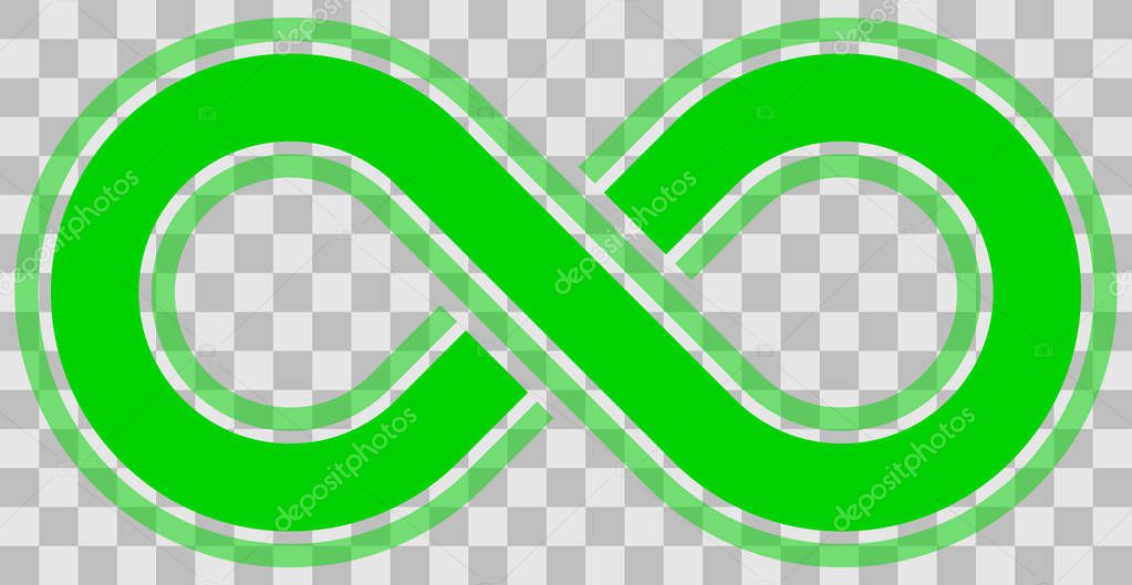 infinity symbol green - outlined with discontinuation and transparency eps 10 - isolated - vector illustration