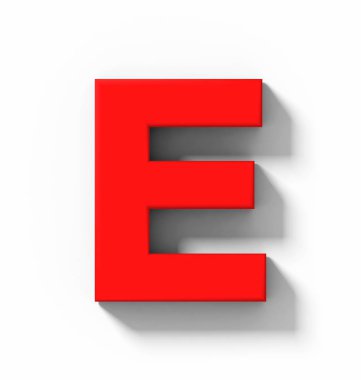 E harfinin 3d kırmızı beyaz gölge - orthogonal projeksiyon - 3d render ile izole