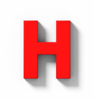 H harfi 3d kırmızı beyaz gölge - orthogonal projeksiyon - 3d render ile izole