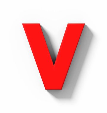 harf V 3d kırmızı beyaz gölge - orthogonal projeksiyon - 3d render ile izole