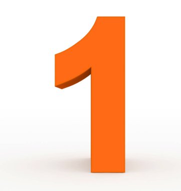 Sayı 1 - 3d işleme beyaz izole 3d temiz turuncu