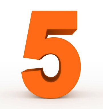 Sayı 5 - 3d işleme beyaz izole 3d temiz turuncu