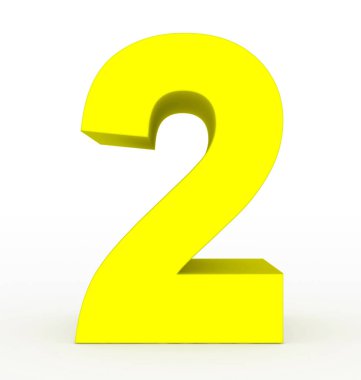 Sayı 2 - 3d işleme beyaz izole 3d temiz sarı