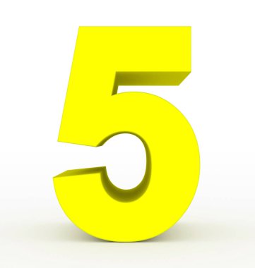 Sayı 5 - 3d işleme beyaz izole 3d temiz sarı