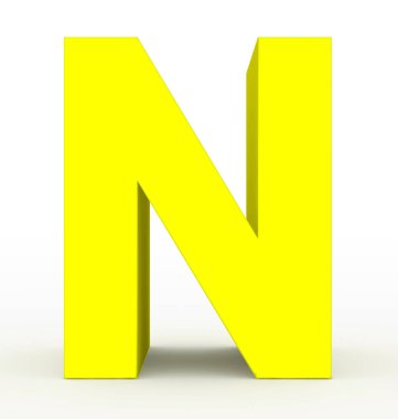 N harfi 3d sarı beyaz - 3d render izole