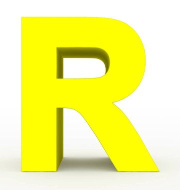 R harfi 3d sarı beyaz - 3d render izole