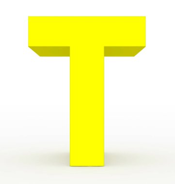 T harfinin 3d sarı beyaz - 3d render izole