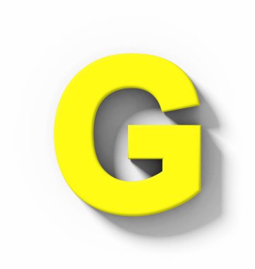 G harfi 3d sarı beyaz gölge - orthogonal projeksiyon - 3d render ile izole