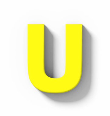 U harfi 3d sarı beyaz gölge - orthogonal projeksiyon - 3d render ile izole