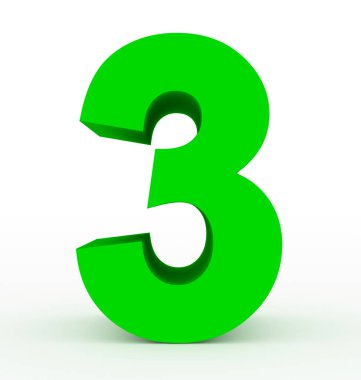 Sayı 3 beyaz - 3d render izole 3d temiz yeşil
