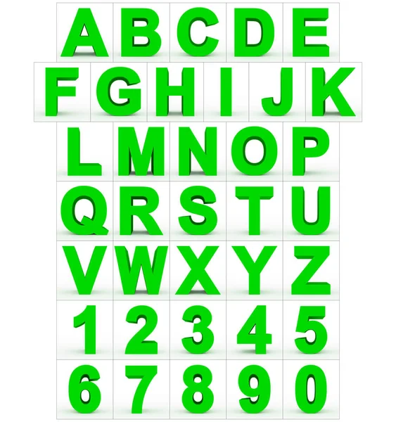 Lettere Numeri Verde Isolato Bianco Rendering — Foto Stock