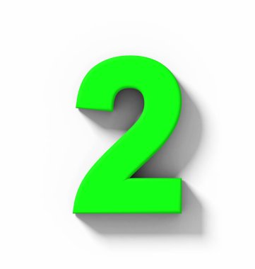 Sayı 2 beyaz gölge - orthogonal projeksiyon - 3d render ile izole 3d yeşil