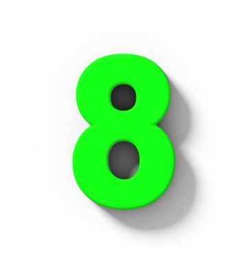 Sayı 8 beyaz gölge - orthogonal projeksiyon - 3d render ile izole 3d yeşil
