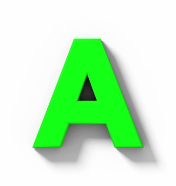 mektup bir 3d yeşil beyaz gölge - orthogonal projeksiyon - 3d render ile izole