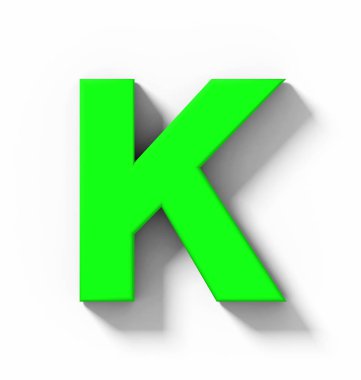 K harfi 3d yeşil beyaz gölge - orthogonal projeksiyon - 3d render ile izole