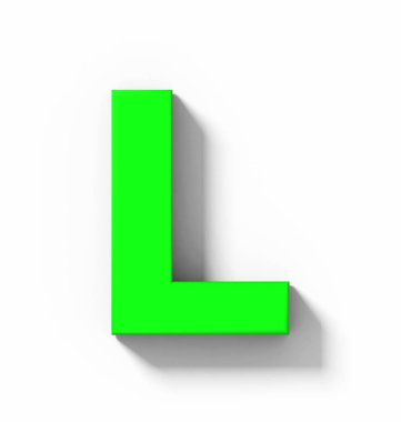 L harfi 3d yeşil beyaz gölge - orthogonal projeksiyon - 3d render ile izole