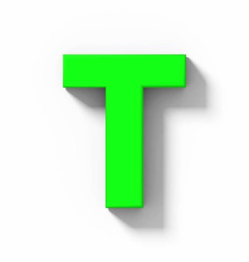 T harfinin 3d yeşil beyaz gölge - orthogonal projeksiyon - 3d render ile izole