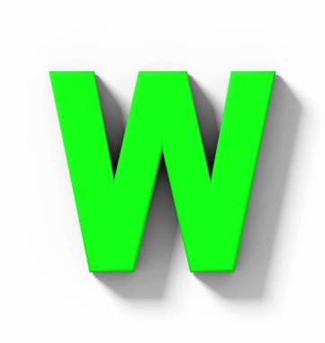harf W 3d yeşil beyaz gölge - orthogonal projeksiyon - 3d render ile izole