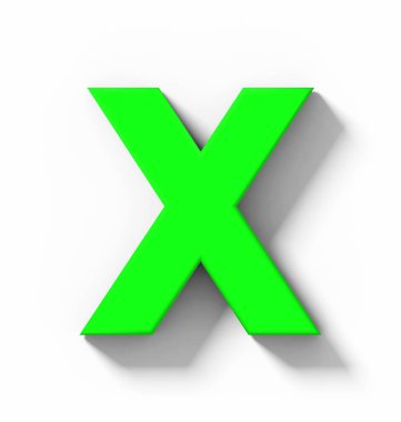 mektup X 3d yeşil beyaz gölge - orthogonal projeksiyon - 3d render ile izole