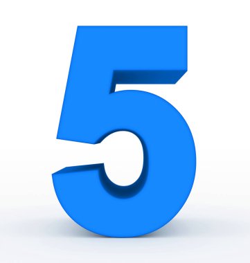 Sayı 5 - 3d işleme beyaz izole 3d temiz mavi