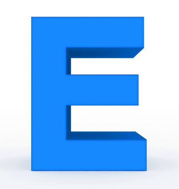 E harfinin 3d temiz mavi beyaz - 3d render izole