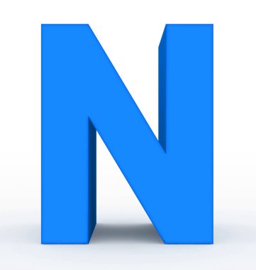 N harfi 3d mavi beyaz - 3d render izole