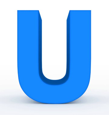 U harfi 3d mavi beyaz - 3d render izole
