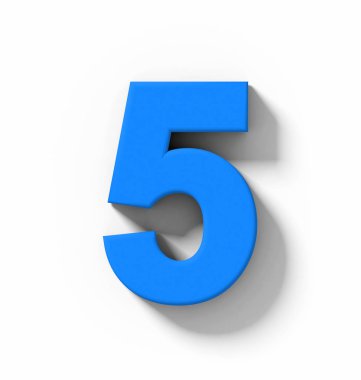 Sayı 5 beyaz gölge - orthogonal projeksiyon - 3d render ile izole 3d mavi