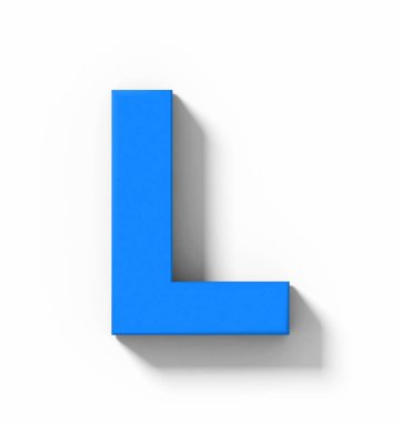 L harfi 3d mavi beyaz gölge - orthogonal projeksiyon - 3d render ile izole