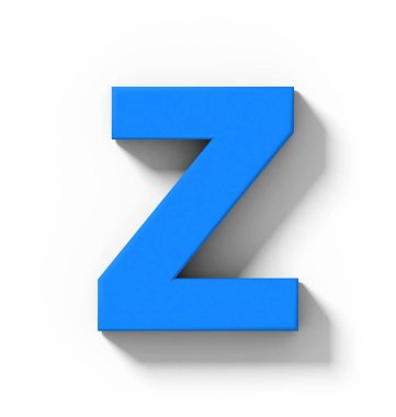 Z harfi 3d mavi beyaz gölge - orthogonal projeksiyon - 3d render ile izole