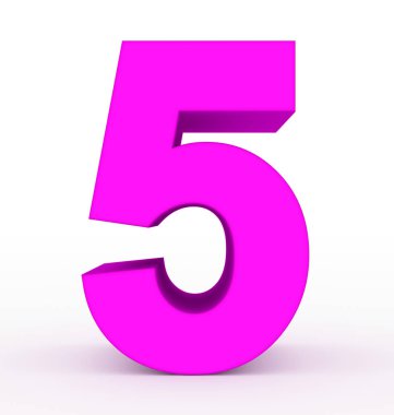 Sayı 5 - 3d işleme beyaz izole 3d temiz mor