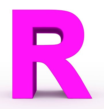 R harfi 3d mor beyaz - 3d render izole