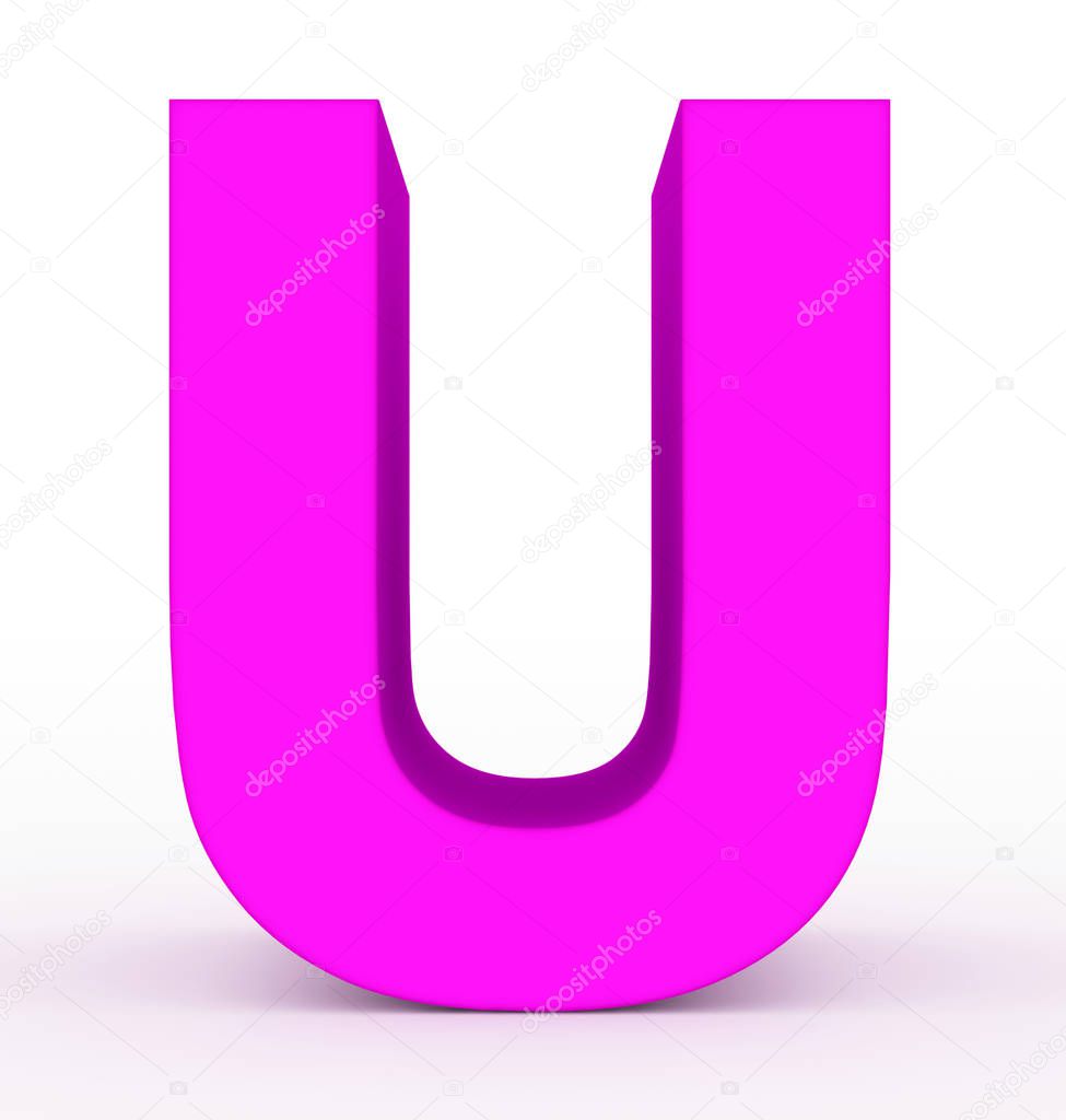 Letter U 3d purple isolated on white - 3d rendering