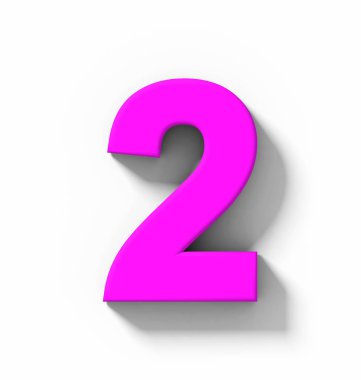 Sayı 2 beyaz gölge - orthogonal projeksiyon - 3d render ile izole 3d mor