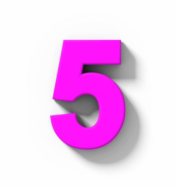 Sayı 5 beyaz gölge - orthogonal projeksiyon - 3d render ile izole 3d mor