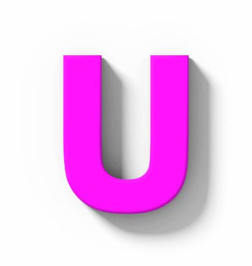 U harfi 3d mor beyaz gölge - orthogonal projeksiyon - 3d render ile izole