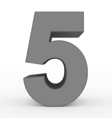 Sayı 5 - 3d işleme beyaz izole 3d temiz gri