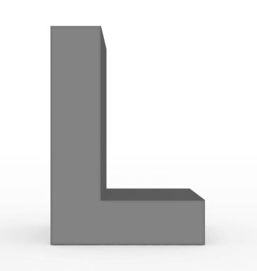 L harfi 3d gri beyaz - 3d render izole