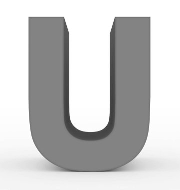 U harfi 3d gri beyaz - 3d render izole