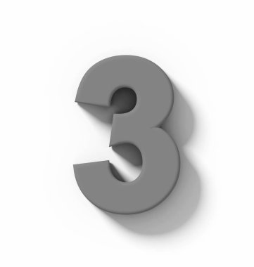 beyaz gölge - orthogonal projeksiyon - 3d render ile izole sayı 3 3d orta gri