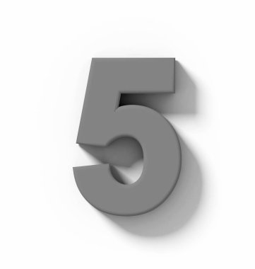 beyaz gölge - orthogonal projeksiyon - 3d render ile izole sayı 5 3d orta gri