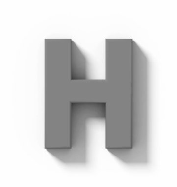 H harfi 3d orta gri beyaz gölge - orthogonal projeksiyon - 3d render ile izole